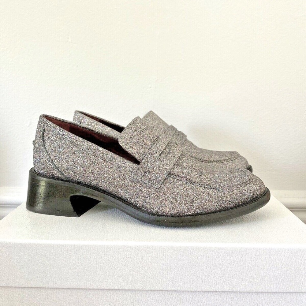 > SIES MARJAN < Metallic Eddie Glitter Silver Loafers NIB Sz. 37 (US 6.5)